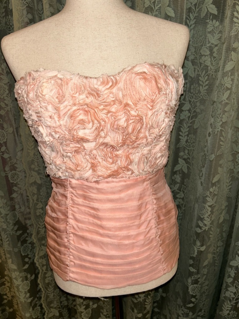Bebe Strapless Pink Rose Textured 100% Silk Tube Top